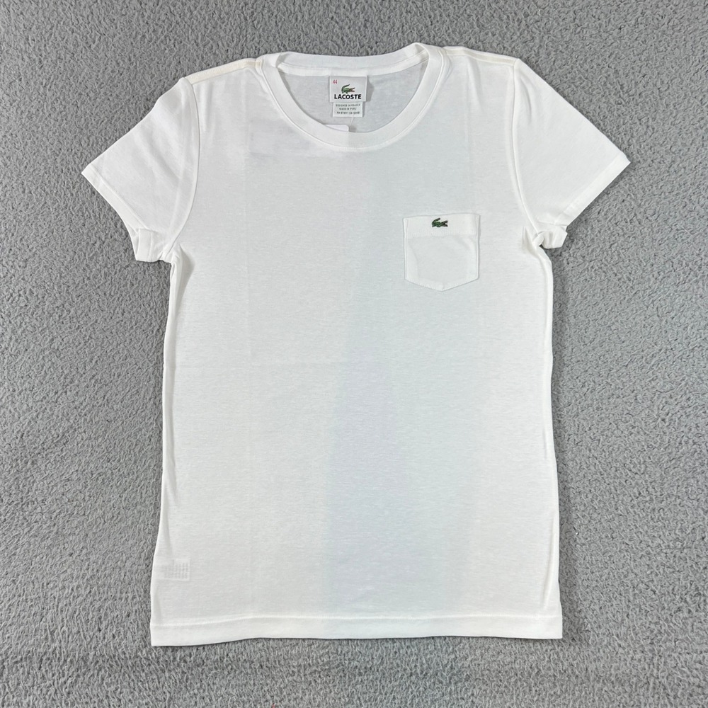 Lacoste Pocket T-Shirt Women US Size L (EU/12) White Short Sleeve Crew Neck NWT